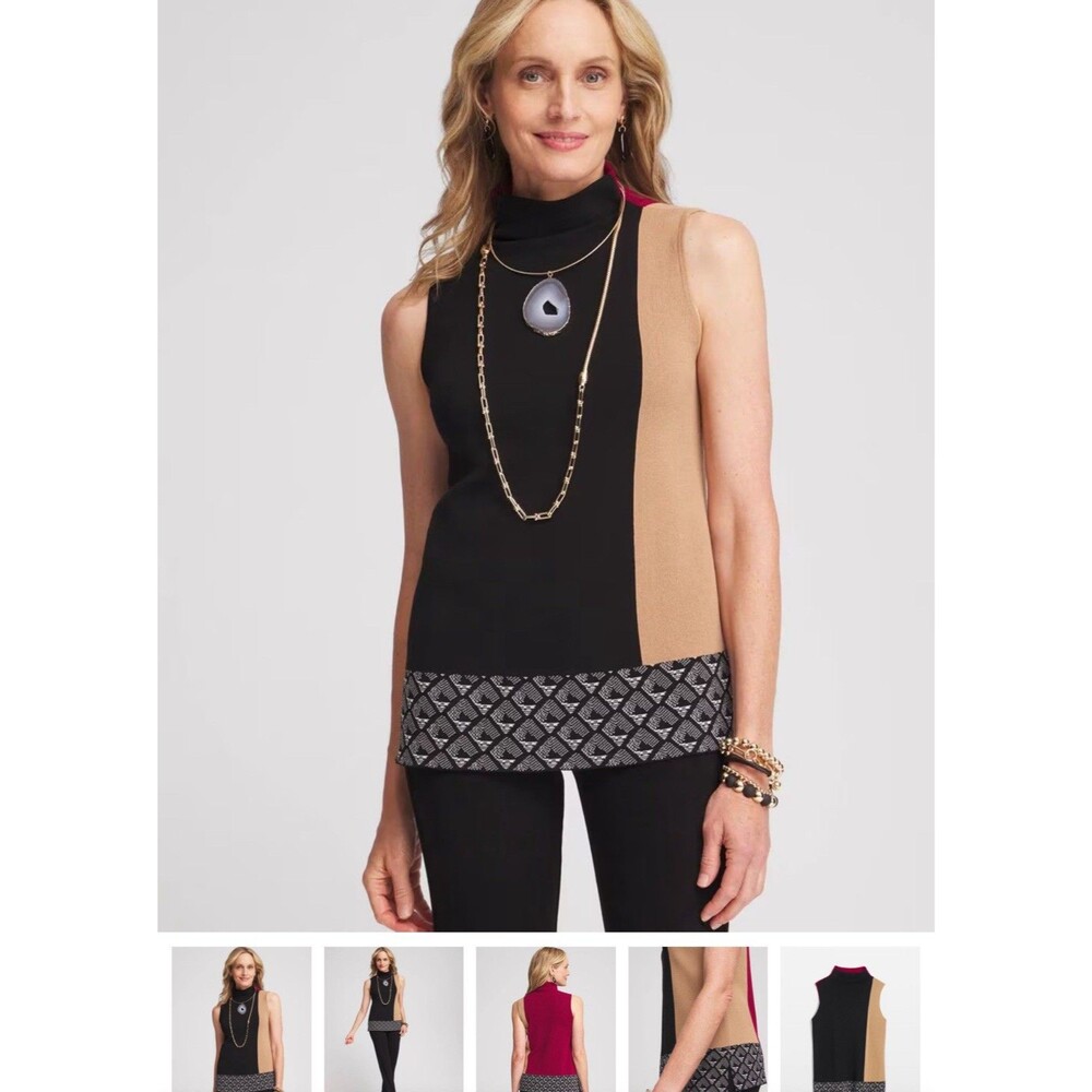 Chico’s Travelers Colorblock Mockneck Sweater Tank Tunic Women’s Large